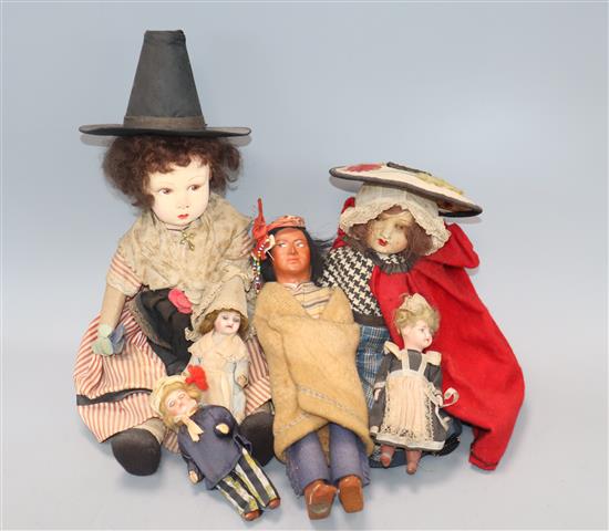 Two French Eden Bébé miniature dolls, a felt doll and other dolls